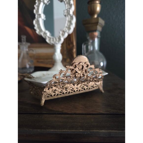 Epiag Ditmar-Urbach Czechoslovakia Porcelain Ormolu Tray Courting Scene 1930s - Picture 8 of 10